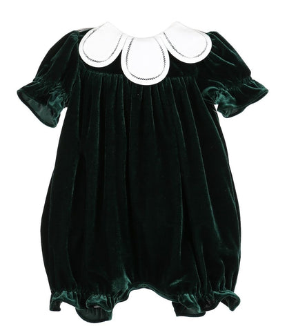 Sophie & Lucas Baby Girls Velvet Christmas Bubble with White Petal Collar - Emerald Green