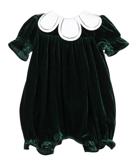 Sophie & Lucas Baby Girls Velvet Christmas Bubble with White Petal Collar - Emerald Green