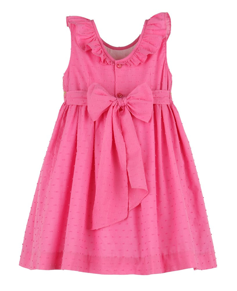Luli & Me Girls Classic Dotted Swiss Smocked Dress - Fuchsia Pink