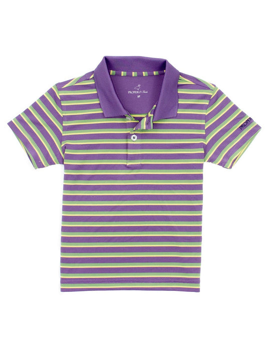 Properly Tied Boys Purple Striped Polo Shirt - Mardi Gras Fat Tuesday