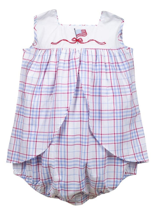 Proper Peony Girls Americana Plaid Patriotic Flag Bubble