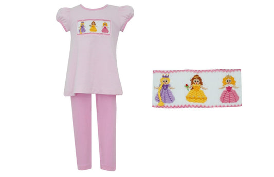 Anavini Toddler Girls Pink Striped Smocked Princess Top with Leggings by Anavini