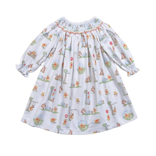 Baby Loren Girls White Smocked Honey Pooh Bear Dress