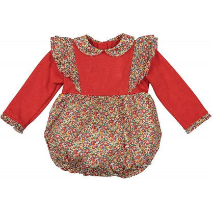 Sal & Pimenta Girls Bubble - Red Knit & Trocadero Liberty Floral Pinafore Bubble