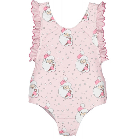 Sal & Pimenta Girls Swimsuit - Back Bow - Santa Glows - Pink