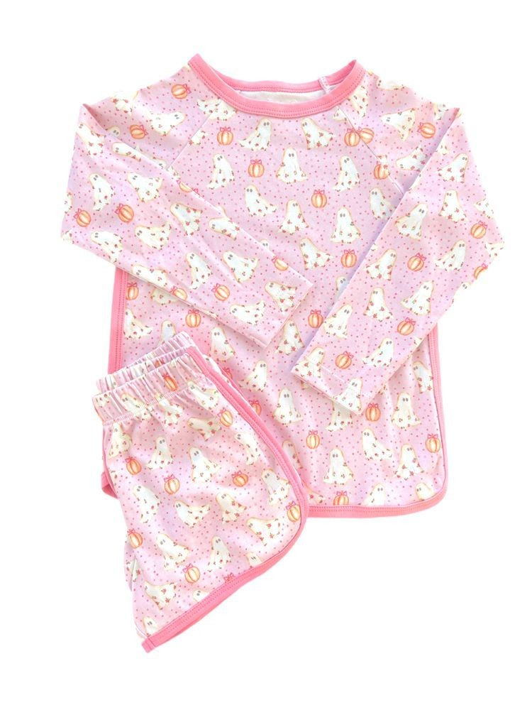 James & Lottie Girls Lounge Set - Pink Halloween Ghosts