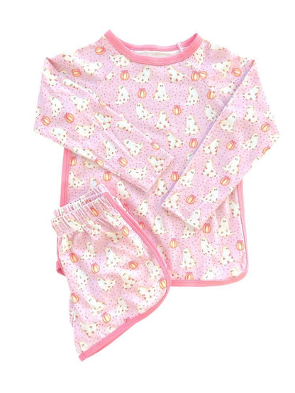 James & Lottie Girls Lounge Set - Pink Halloween Ghosts