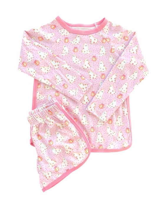 James & Lottie Girls Lounge Set - Pink Halloween Ghosts
