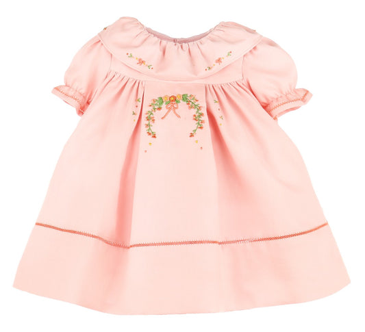 Sophie & Lucas Girls Autumn Embroidery Ruffle Dress - Peach