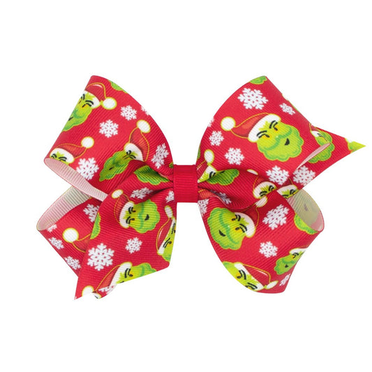 Wee Ones Girls Hair Bow on Clip - Red with Green Christmas Grinch