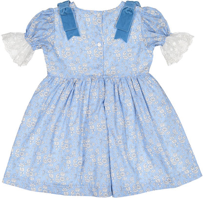 Sal & Pimenta Girls Dress - Icy Blue Liberty Flowers - Bows on Shoulders