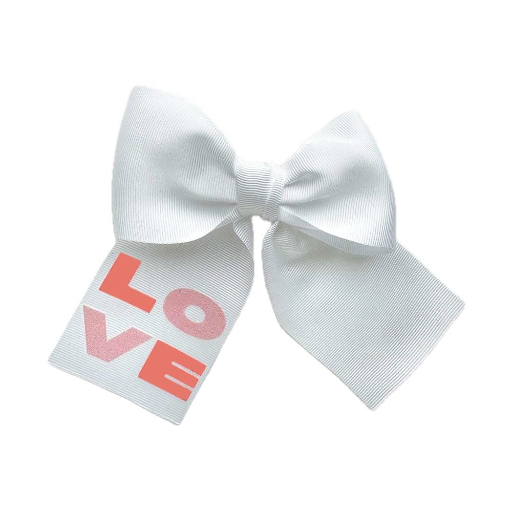 Eva's House Girls Grosgrain Sailor Hair Bow - White with LOVE Letters