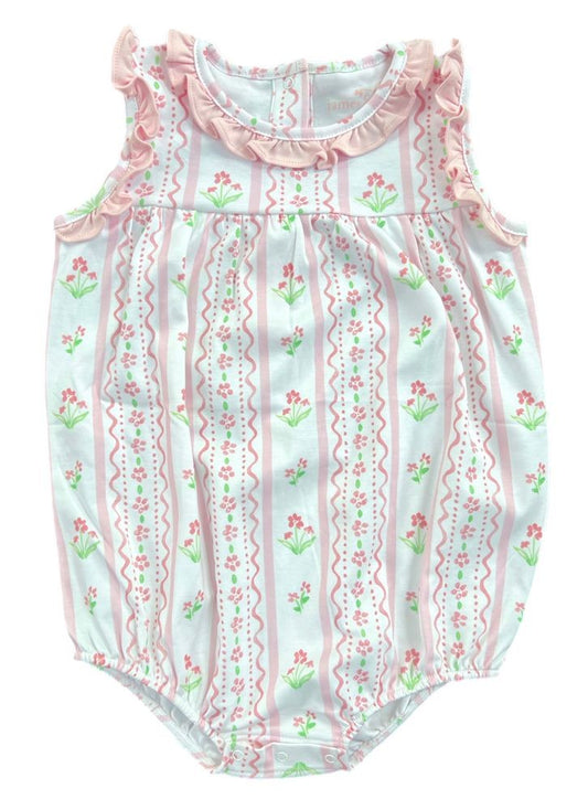James & Lottie Baby Girls Rosie Bubble - Pink Floral Scallop
