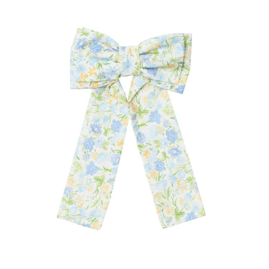 Sal & Pimenta Girls Big Hair Bow on Clip - Yellow & Blue Sunshine Floral