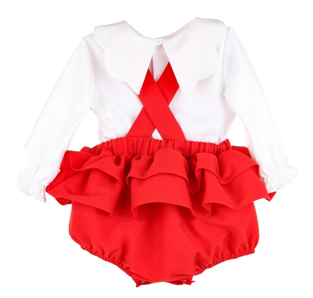 Sophie & Lucas Girls Timeless Tots Scallop Ruffle Bubble Set - Red