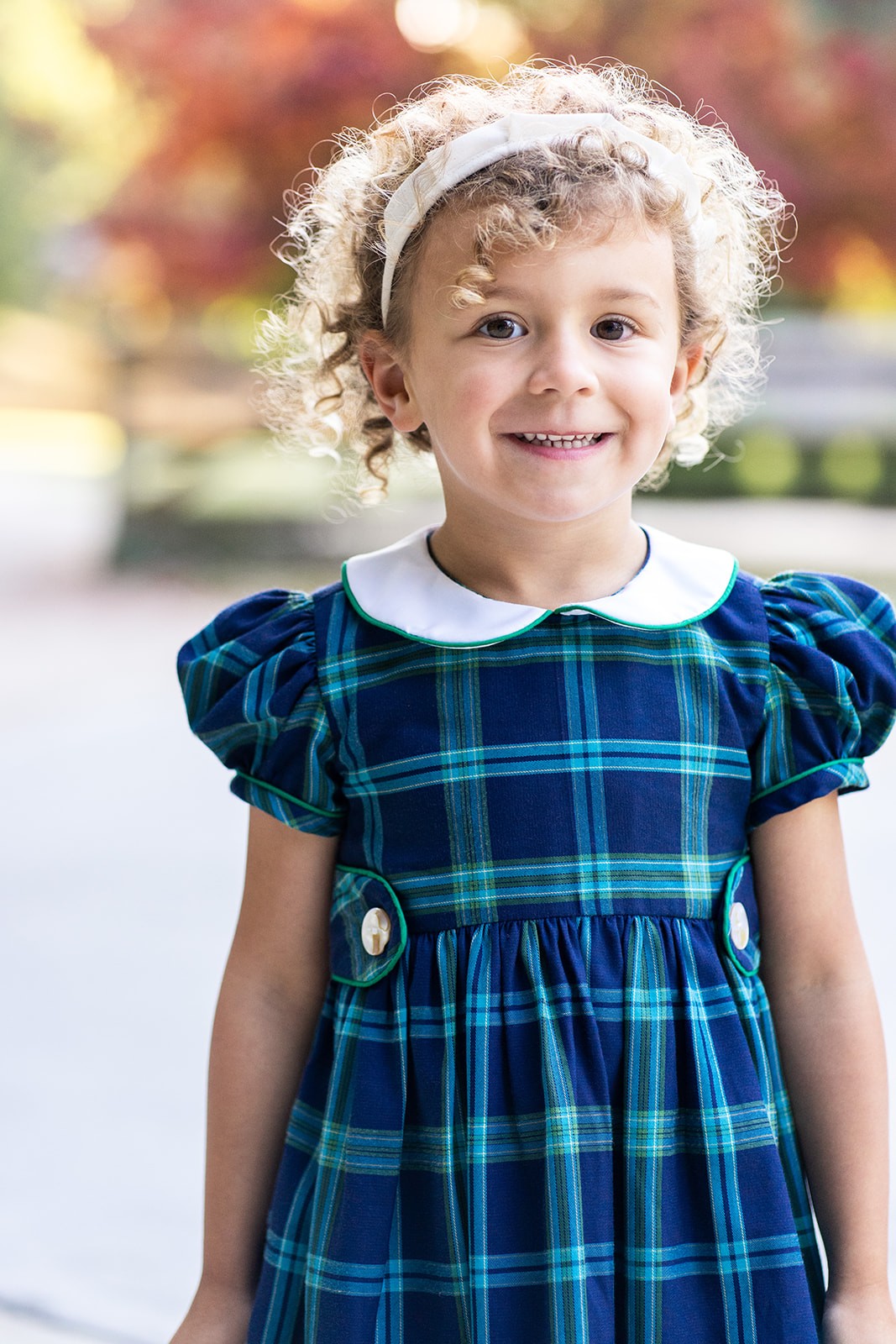Marco & Lizzy Girls Blue / Green Blackwatch Plaid Dress - White Collar