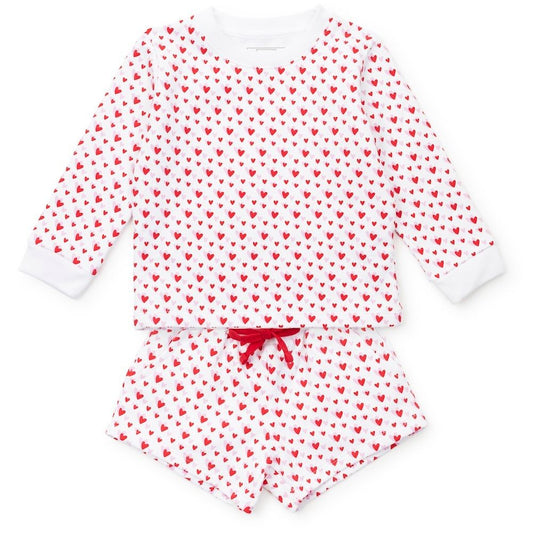 Lila & Hayes Girls Stella Sweatshirt & Shorts Set - Pink & Red Heart to Heart Valentines