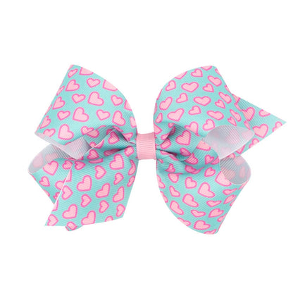 Wee Ones Girls Hair Bow - Trendy Girl - Pink Hearts on Aqua