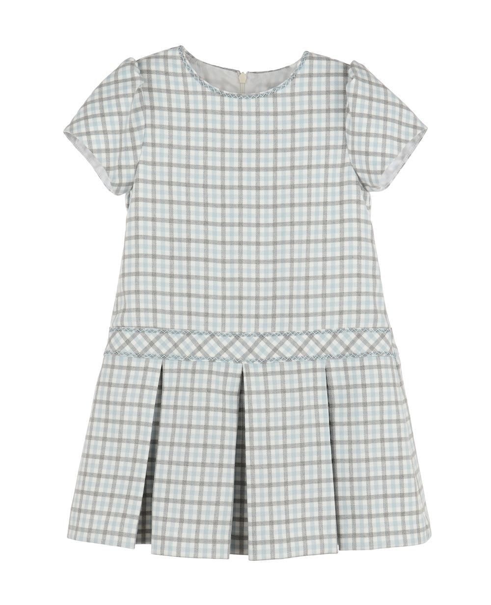 Luli & Me Baby Girls Pleated Dress - Blue & Gray Check