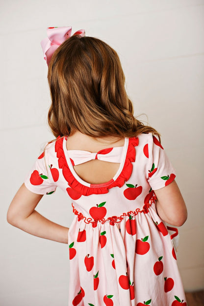 Swoon Baby Girls Pink / Red Apples Pocket Embroidery School Dress