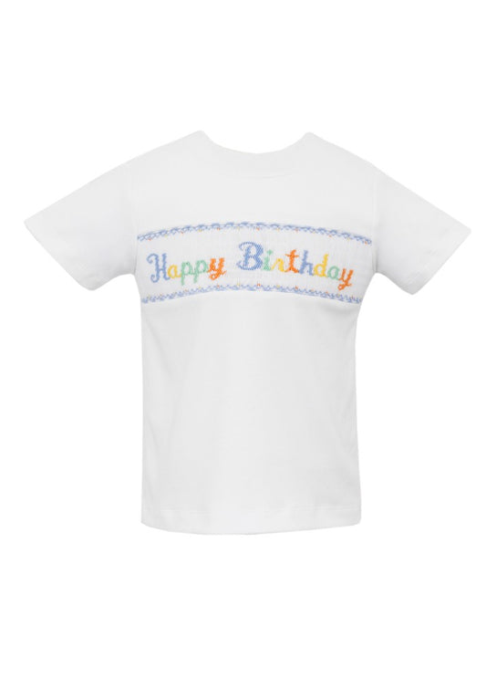 Anavini Velani Boys White Shirt - Smocked Happy Birthday by Anavini