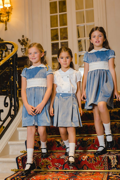 Sal & Pimenta Girls Skirt Set - Dusty Blue Velvet