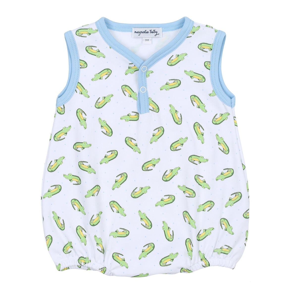 Magnolia Baby Boys Blue Alligator Friends Front Snap Sleeveless Bubble - Print