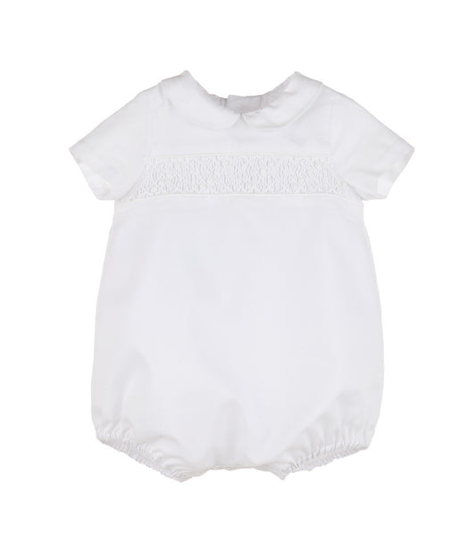 Luli & Me Baby Boys Classic White Smocked Bubble with Collar by Luli & Me