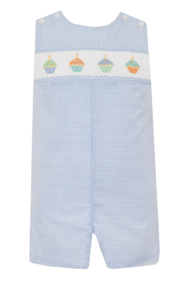 Petit Bebe Baby Boys Blue Gingham Smocked Birthday Cupcakes Jon Jon