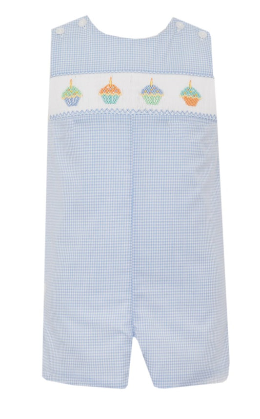 Petit Bebe Baby Boys Blue Gingham Smocked Birthday Cupcakes Jon Jon