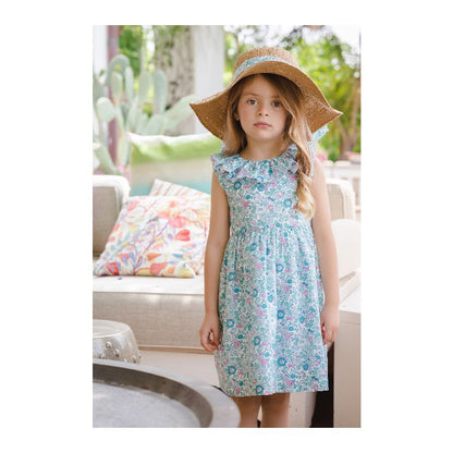 Sal & Pimenta Girls Dress - Aqua Betsy Liberty Floral with V-Back