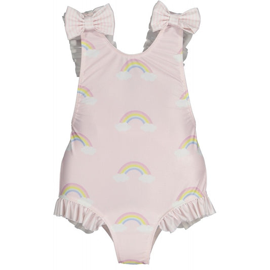 Sal & Pimenta Girls Swimsuit - Bow on Back - Rainbows on Pink