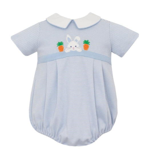 Claire & Charlie Baby Boys Light Blue Knit Stripe Bubble - Bunny Face