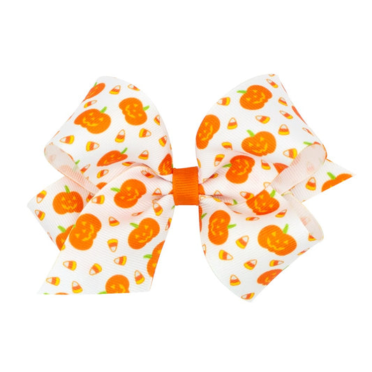 Wee Ones Girls Halloween Hair Bow - Orange Jack 'o Lanterns & Candy Corn