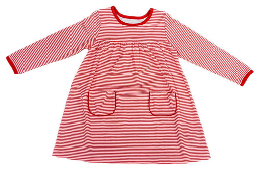 James & Lottie Girls Lennon Knit Pocket Dress - Red Stripes by James & Lottie