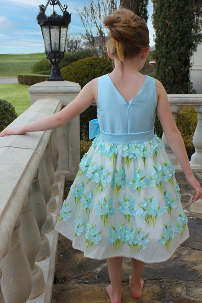 Susanne Lively Girls Petals Bouquet Dress with Sash - Blue / Green