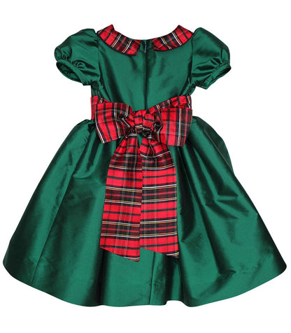 Susanne Lively Girls Emerald Green Christmas Dress - Red Holiday Plaid Collar & Sash