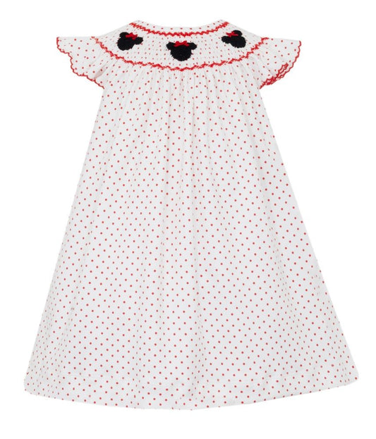 Petit Bebe Knits Girls Smocked Minnie Mouse Red and White Polka Dot Angel Wing Dress