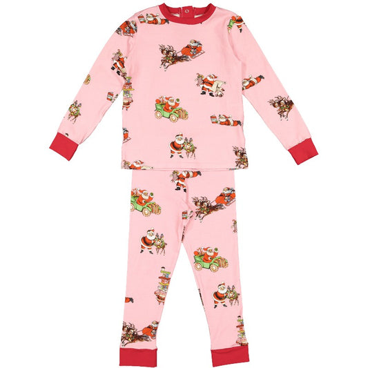 Sal & Pimenta Ladies Mom Pajamas - Two Piece - Busy Santa Pink
