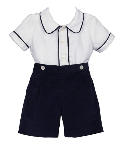 Luli & Me Baby / Toddler Boys Navy Blue Cord Button On Outfit