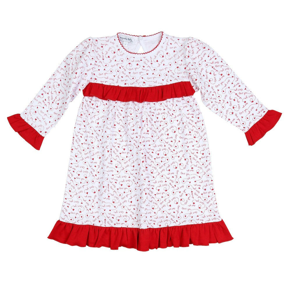 Magnolia Baby Little Girls Red Love You Script Printed Valentine Ruffle Dress