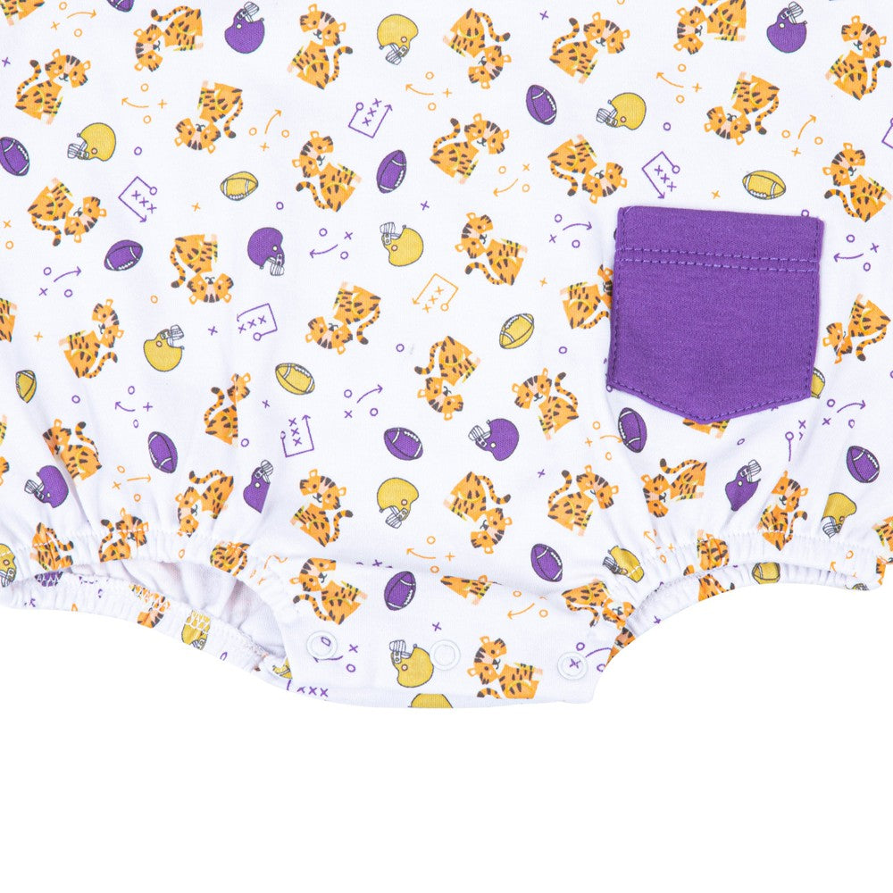 Magnolia Baby LSU Tigers Purple Gold Printed Sleeveless Boy Bubble