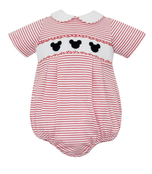 Petit Bebe Knits Baby Boys Red Stripe Smocked Mickey Mouse Bubble