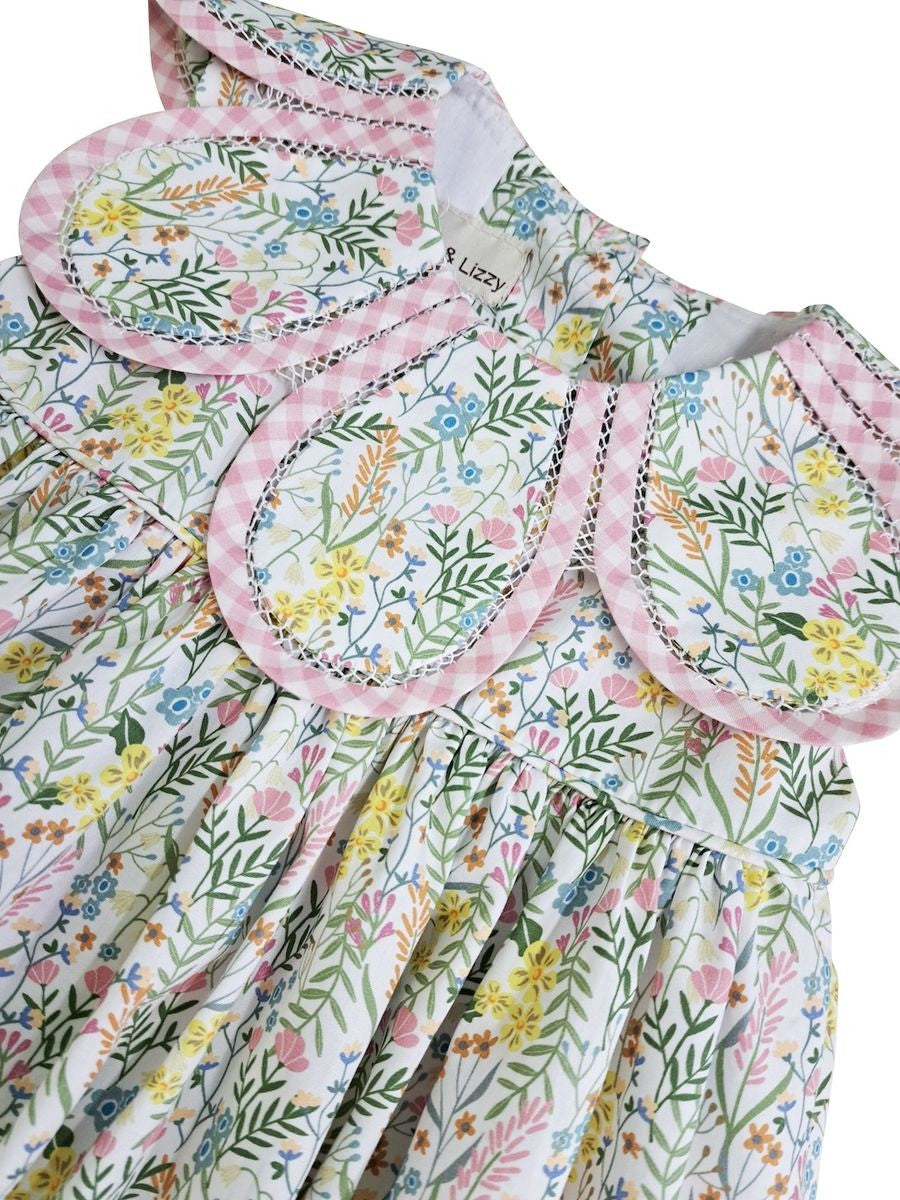 Marco & Lizzy Girls Pink Floral Petal Collar Dress