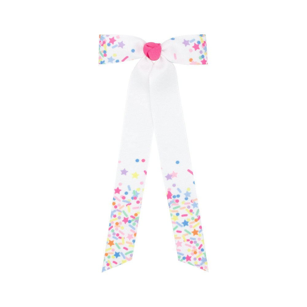 Wee Ones Girls Hair Bow - Streamer Tails - Birthday Confetti Dots & Stars