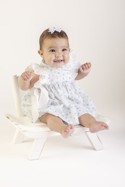 Sophie & Lucas Girls Dress - Azure Blue Blooms Floral - Side Bows by Sophie & Lucas