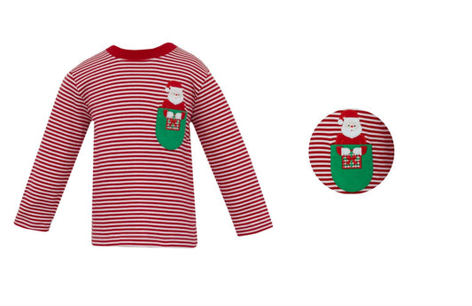 Claire & Charlie Toddler Boys Red Stripe Shirt - Santa Pocket