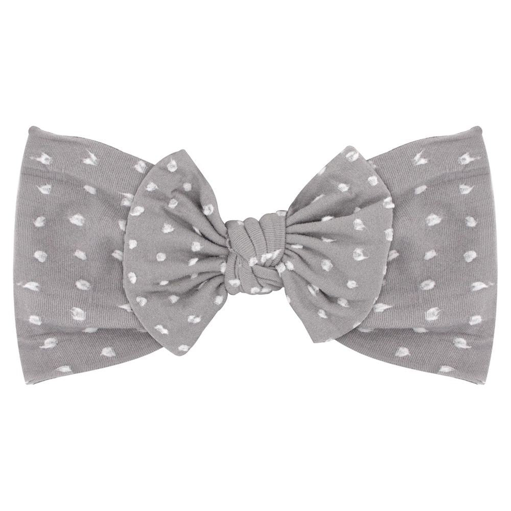 Wee Ones Girls Nylon Bow Headband - Shabby Dot - Gray