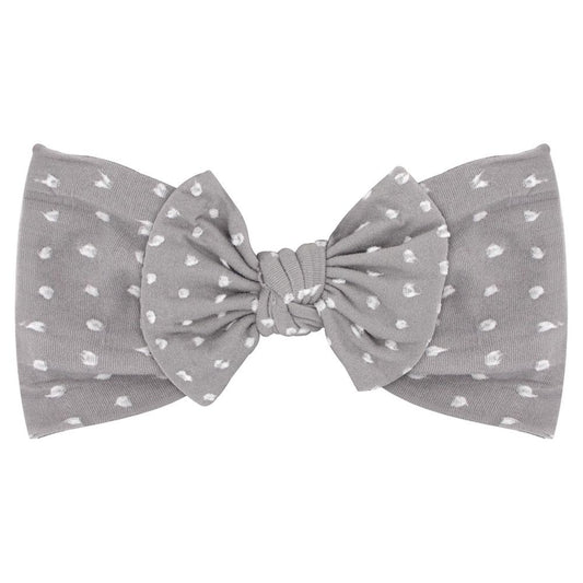 Wee Ones Girls Nylon Bow Headband - Shabby Dot - Gray