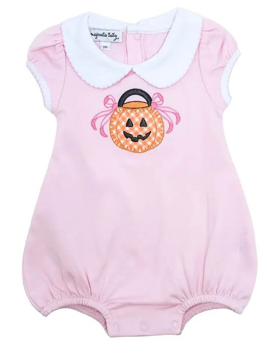 Magnolia Baby Girls Trick or Treat Applique Pumpkin Bubble - Pink